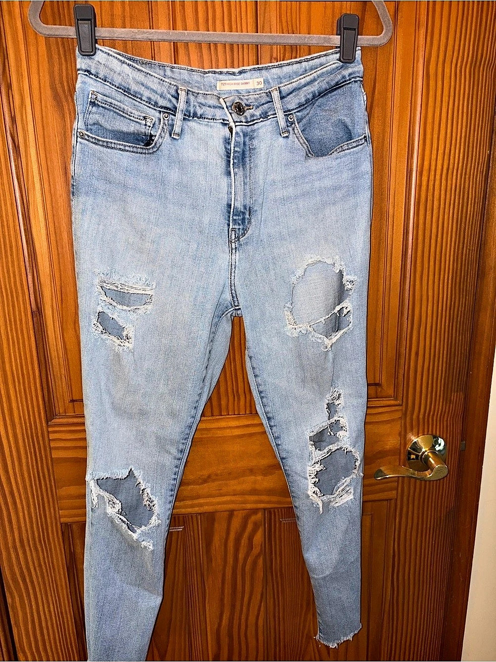 Levi's 721 High Rise Skinny Distressed Skinny Jeans in Blue Waist 30